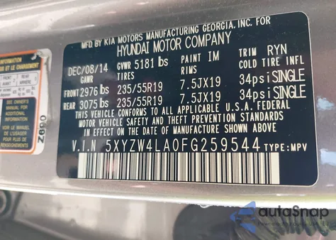 2015 Hyundai Santa Fe Sport 2.0L Turbo из США, поврежденный, VIN 5XYZW4LA0FG259544